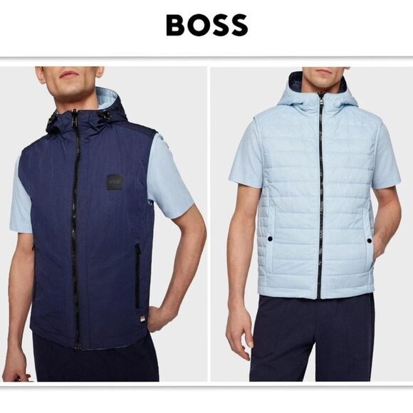 BOSS Camilo Gilet Reversible Waterproof Hooded Puffer Vest Golf Logo Size 36 R S - Picture 3 of 16